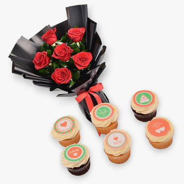 Be Mine Cupcakes and Red Roses Set